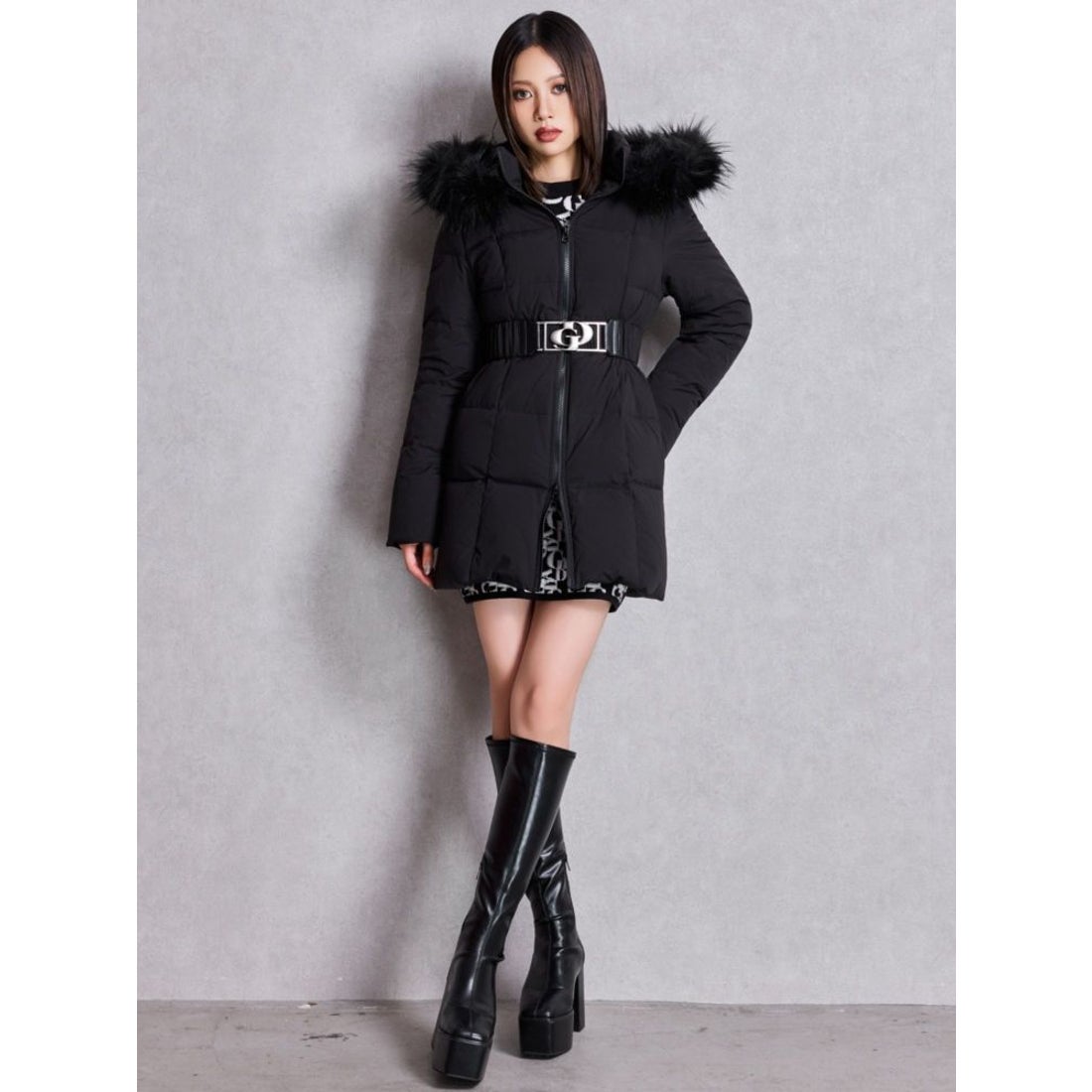 ジェイダ GYDA GDベルト付きロングダウンコート （オフホワイト