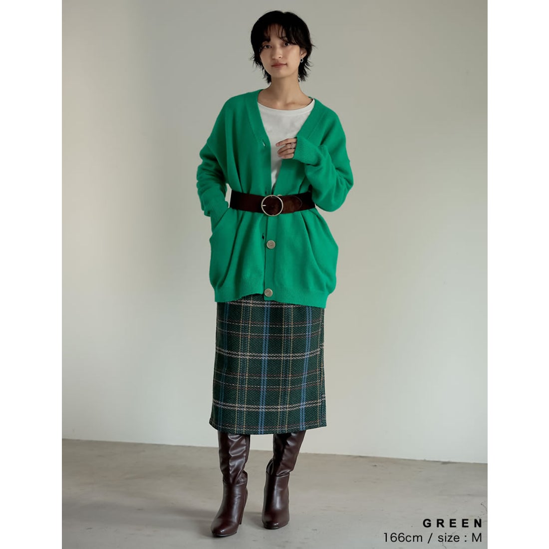 リエディ Re:EDIT ウールライクチェックタイトスカート （グリーン