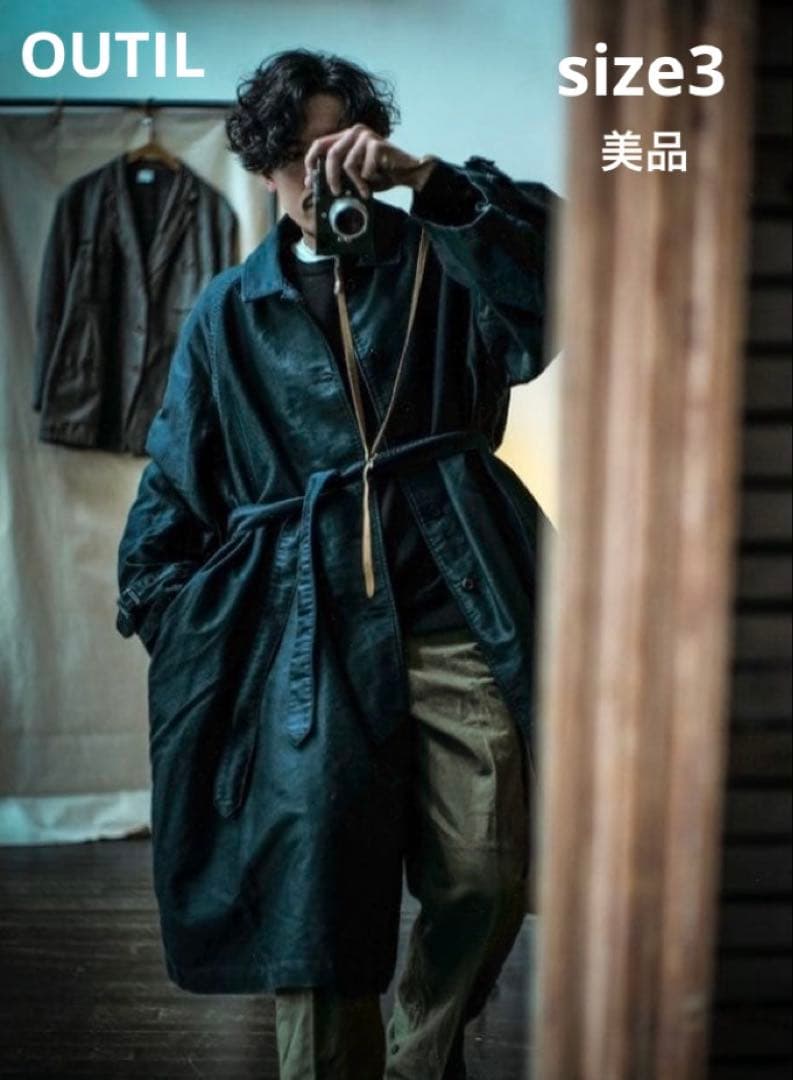 outil 21aw MANTEAU UZES モールスキン トレンチコート OUTIL ウティ 21AW “MANTEAU UZES” BLACK INDIGO – CASTELO カステロ